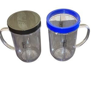 Magic Bullet Party Mugs Set of 2 Clear Blue Black Excellent Replacement Cups